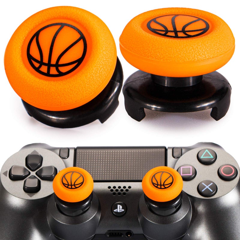 Playrealm FPS Thumbstick Extender & Printing Rubber Silicone Grip Cover 2 Sets for PS5 Dualsenese & PS4 Controller (Basketball) - Image 1